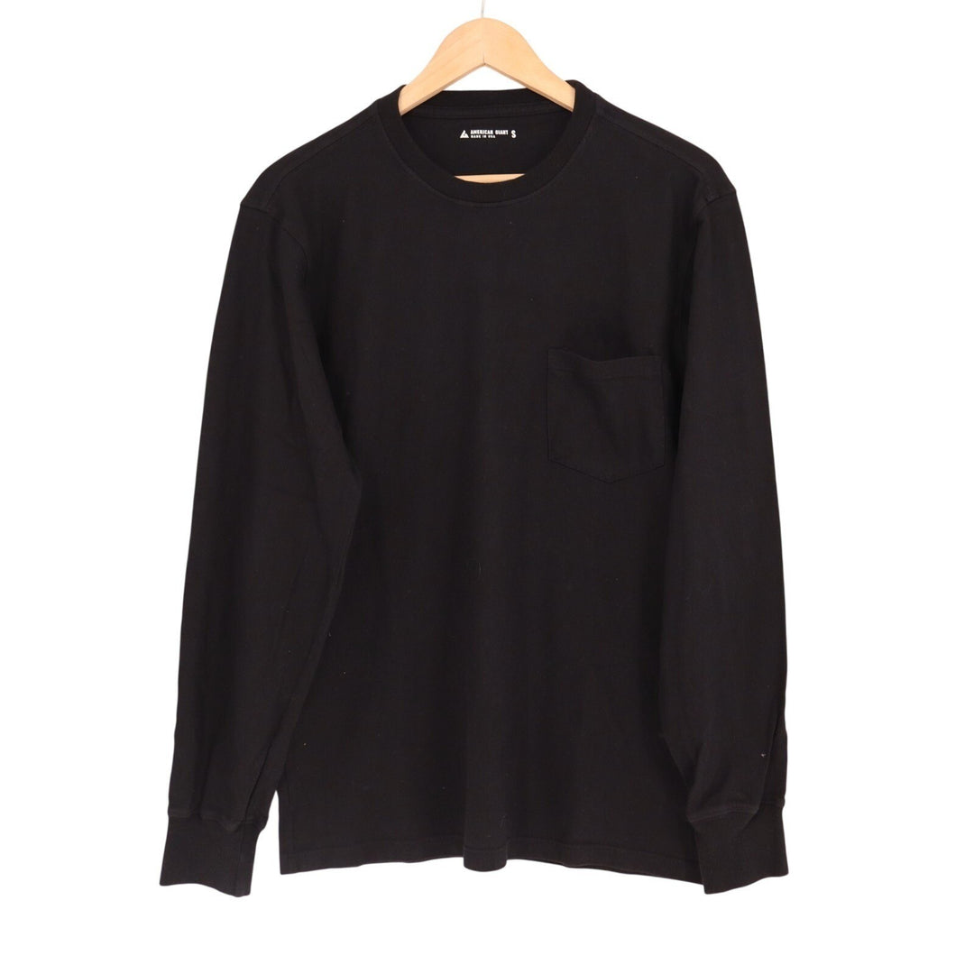 American Giant Long Sleeve Pocket Tee Mens Small Black Cotton Crew Neck Casual