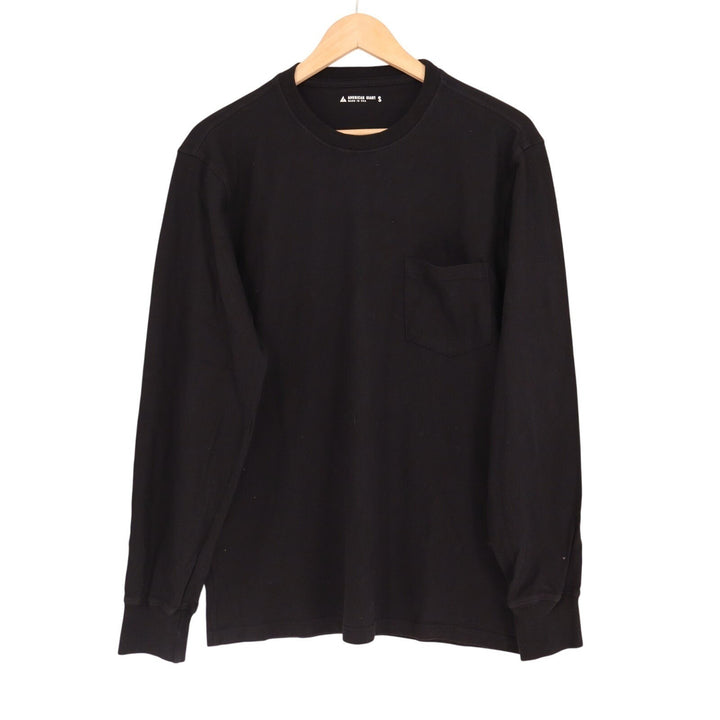 American Giant Long Sleeve Pocket Tee Mens Small Black Cotton Crew Neck Casual