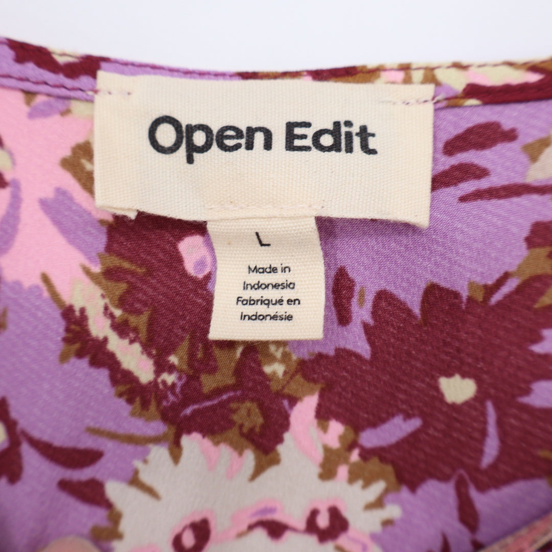 Open Edit Top Womens L Asymmetrical One Shoulder Floral Purple Side Cinch