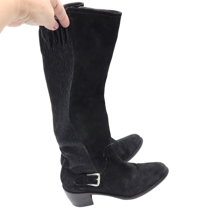 Donald J Pliner Black Suede Stretch Tall Block Heel Boots Size 7 Made Italy