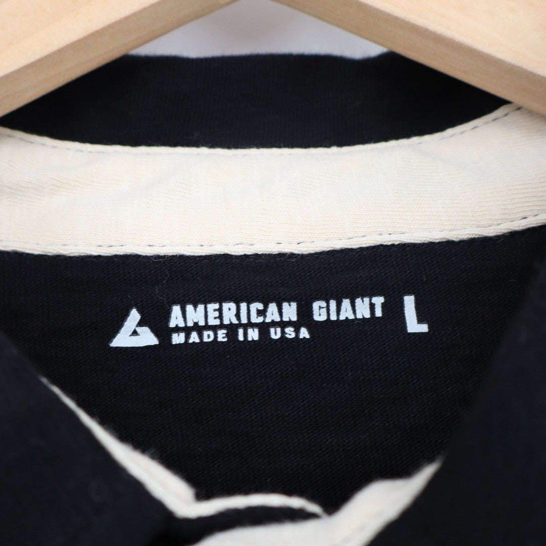 American Giant Long Sleeve Black Polo Shirt Mens Size Large Made in USA