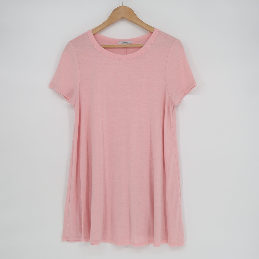 Acemi T-Shirt Dress Women Medium Pink Stretch Short Sleeve Crew Neck Flared Hem