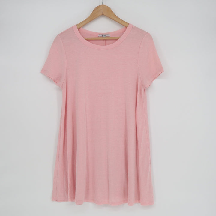 Acemi T-Shirt Dress Women Medium Pink Stretch Short Sleeve Crew Neck Flared Hem