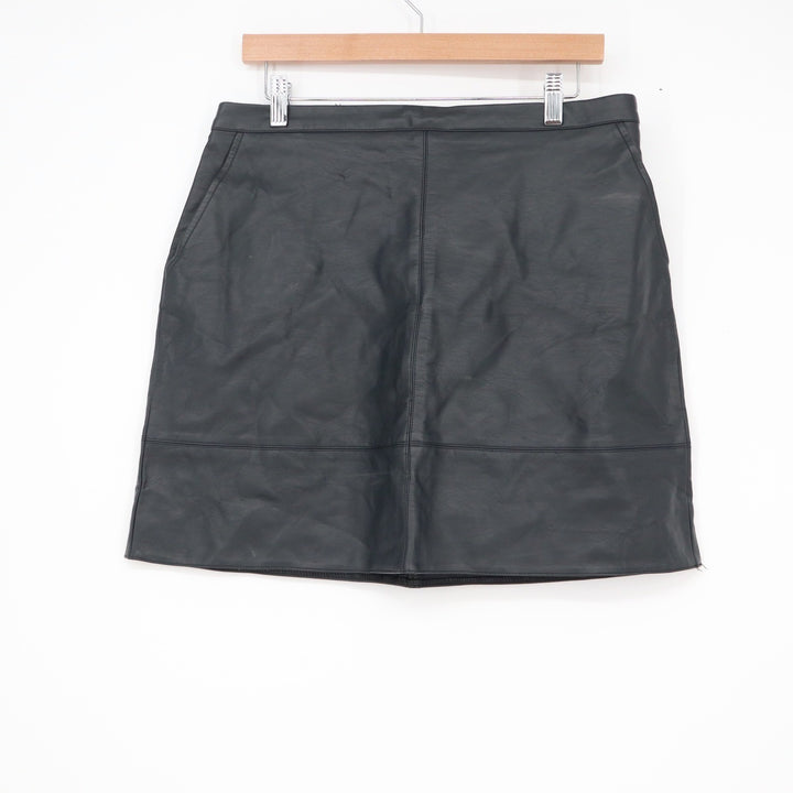Atmosphere Black Faux Leather Mini Skirt Size 10 Zip Back Pockets