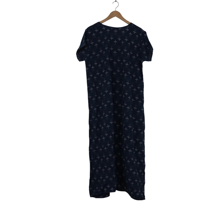 Bamboo Tree Navy Blue Dragonfly Print Split Neck Midi Shift Dress Womens Large