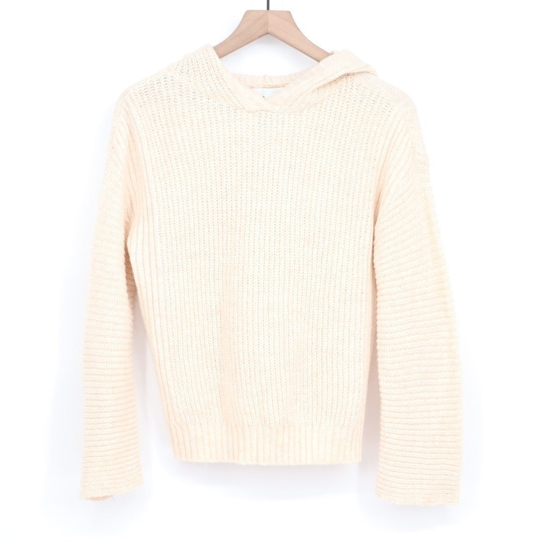 Abound Sweater Women XS Oatmeal Knit Cotton Cozy Ribbed Back Slit Hooded Outdoor