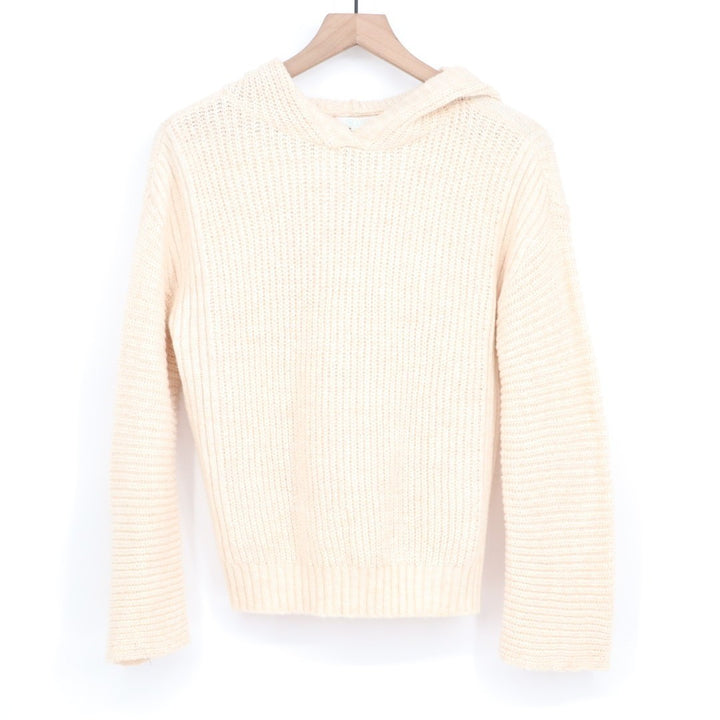 Abound Sweater Women XS Oatmeal Knit Cotton Cozy Ribbed Back Slit Hooded Outdoor