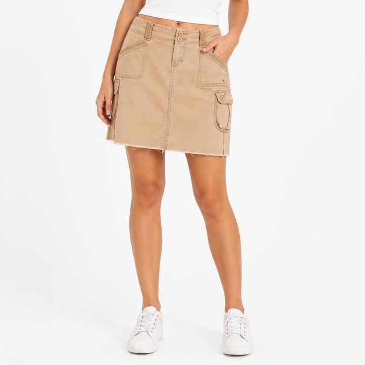 GAP Womens Tan Khaki Cotton Cargo Mini Skirt Raw Hem Utility Size 2