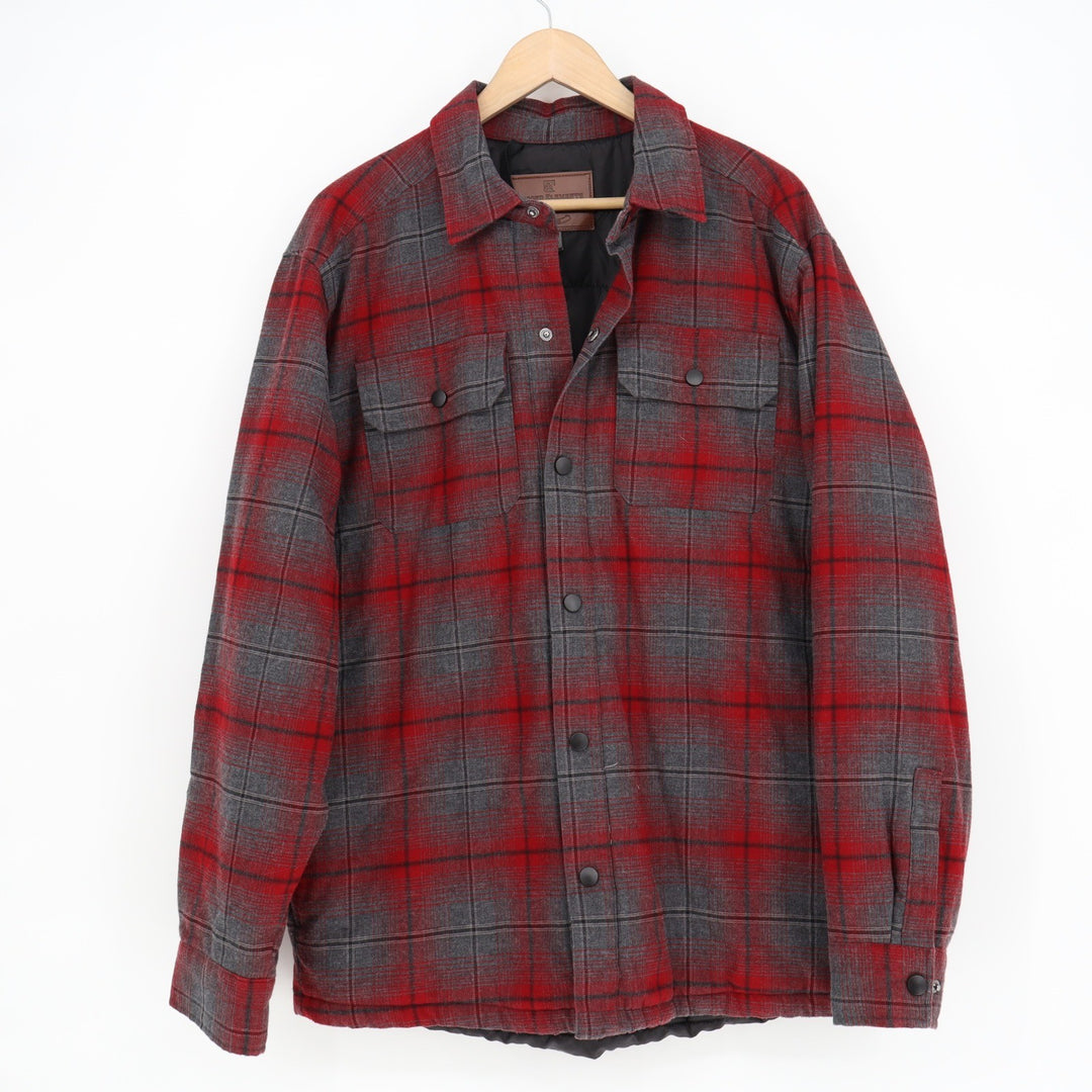 Rugged Elements Mens Red Grey Plaid Quilted Lined Flannel Shirt Jacket Size M
