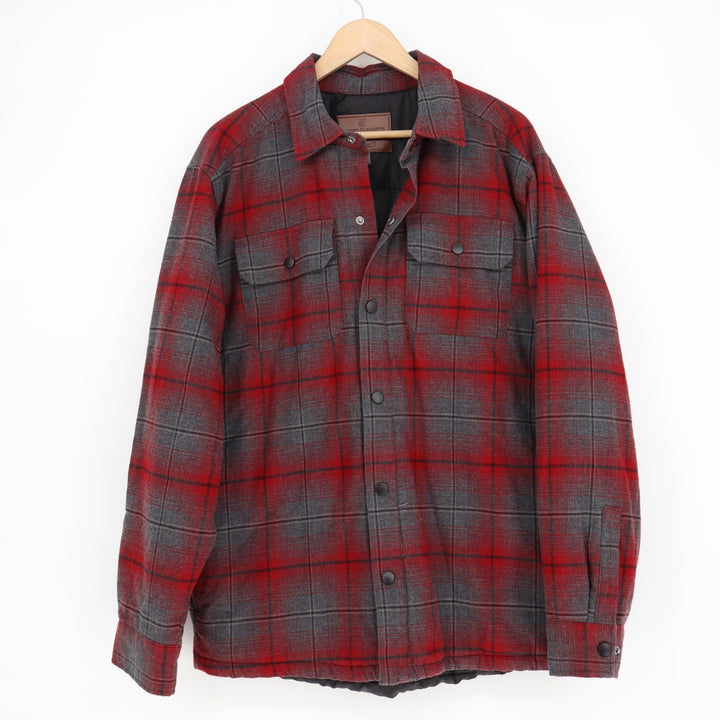 Rugged Elements Mens Red Grey Plaid Quilted Lined Flannel Shirt Jacket Size M