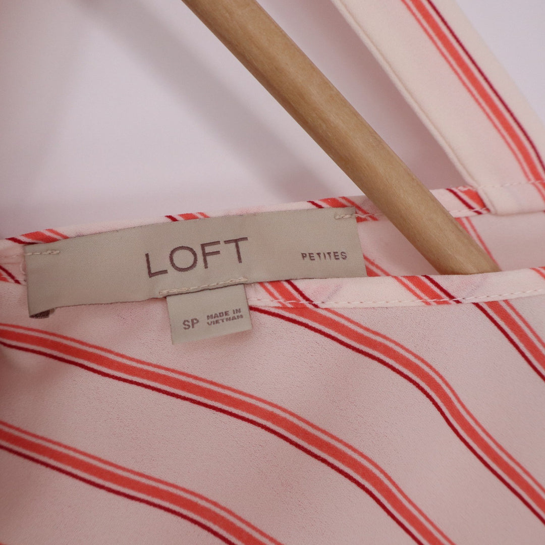 LOFT Petites Pink Orange Striped Flutter Sleeve V-Neck Blouse SP