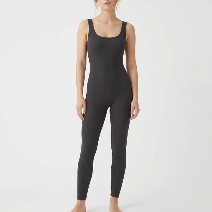 Naked Wardrobe Black Ribbed Scoop Neck Jumpsuit Catsuit Small