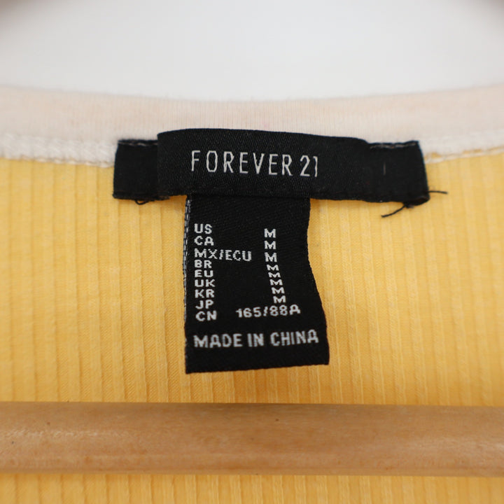 Forever 21 Yellow Ribbed V-Neck Ringer T-Shirt Short Sleeve Medium