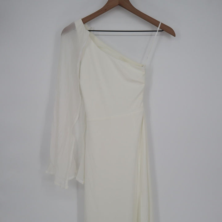Lulus Majestic Attitude Cape Sleeve One-Shoulder Maxi Dress Womens XS White