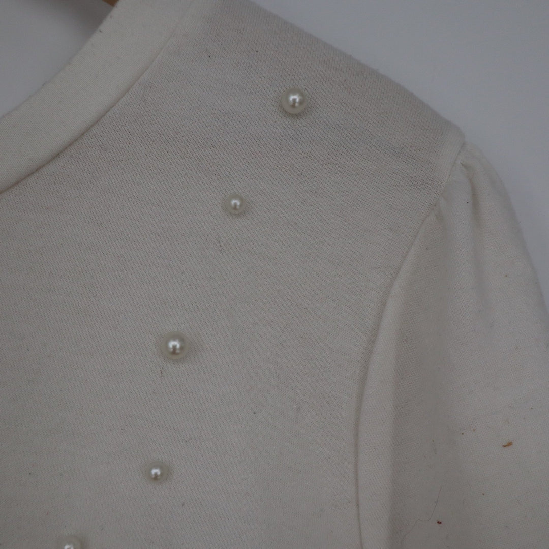 Urban Episode Cream Pearl Embellished Tie Front Short Sleeve Top XL