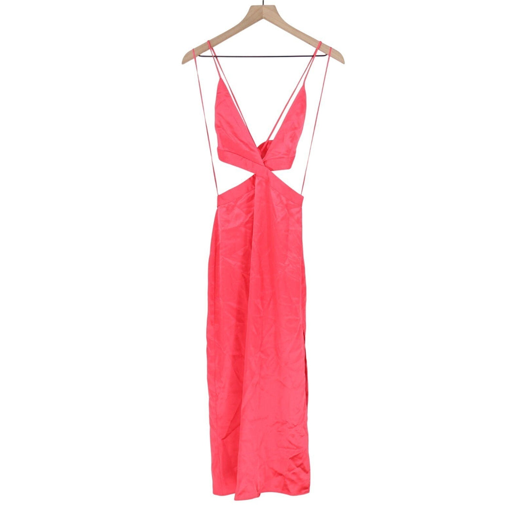 Zara Midi Dress Womens Small Pink Cut Out V-Neck Strappy Backless Cocktail Party