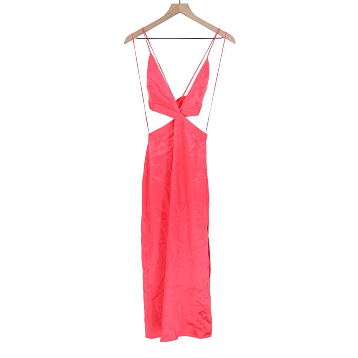 Zara Midi Dress Womens Small Pink Cut Out V-Neck Strappy Backless Cocktail Party