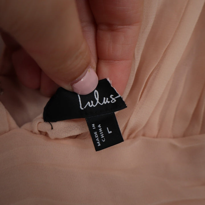 Lulus Heavenly Hues Maxi Dress Women's Medium Blush Pleated V-Neck Front Slit