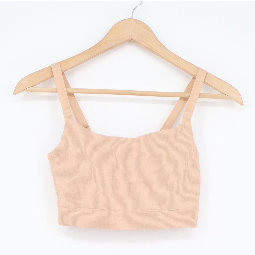 Aerie Real Good Ribbed Seamless Sports Bra Tan Nude Square Neck XL