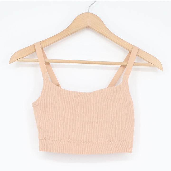 Aerie Real Good Ribbed Seamless Sports Bra Tan Nude Square Neck XL