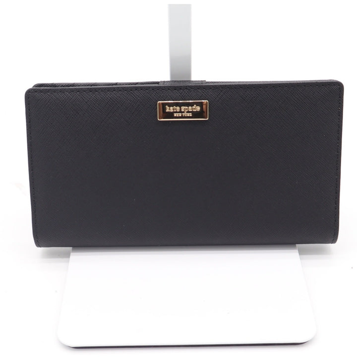 Kate Spade New York Black Saffiano Leather Slim Bifold Continental Wallet Gold