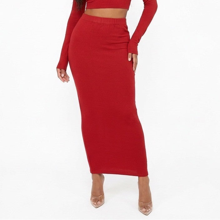 Naked Wardrobe Red Midi Bodycon Skirt Size Medium High Waist Stretch