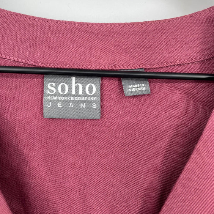 Soho New York & Company Jeans Mauve V Neck Roll Tab Sleeve Tunic Blouse Size S
