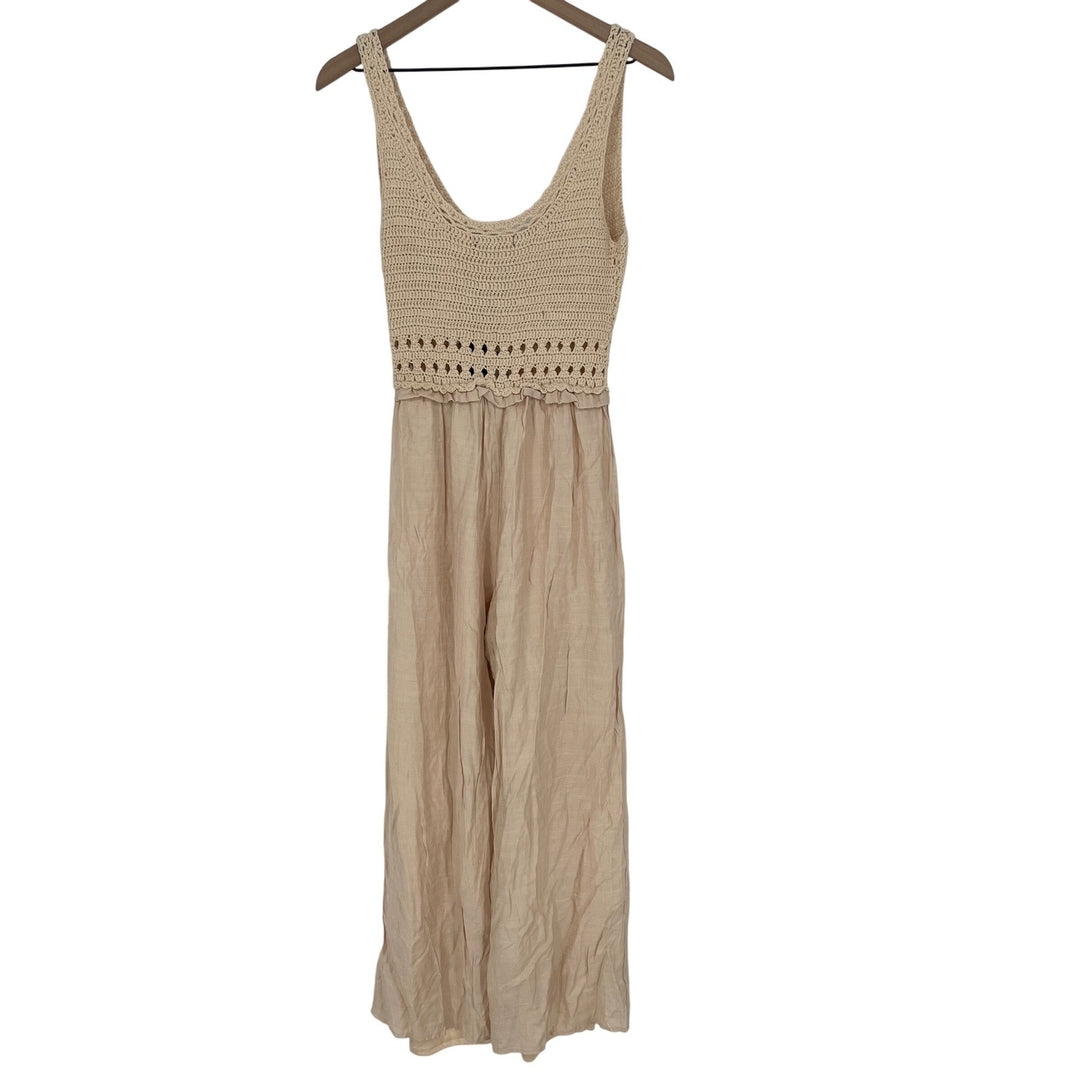 Lulus Crochet Knit Maxi Dress Cream Sleeveless Boho Beach Vacation XS
