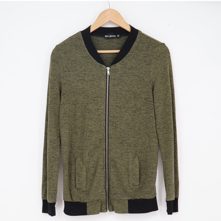 Miss Chievous Womens Olive Green Marled Full Zip Bomber Jacket Size M