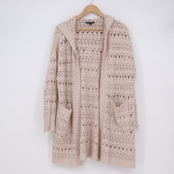 American Eagle Pink Pointelle Open Knit Hooded Cardigan Sweater XS/S