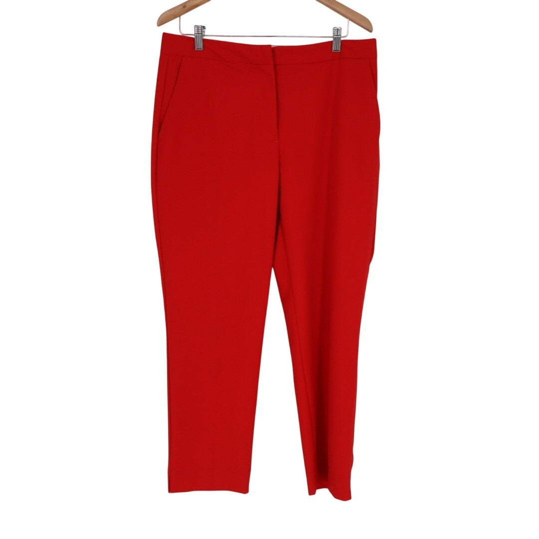Zara Dress Pants Women's 10 Red High-Rise Slash Pockets Formal Straight Leg