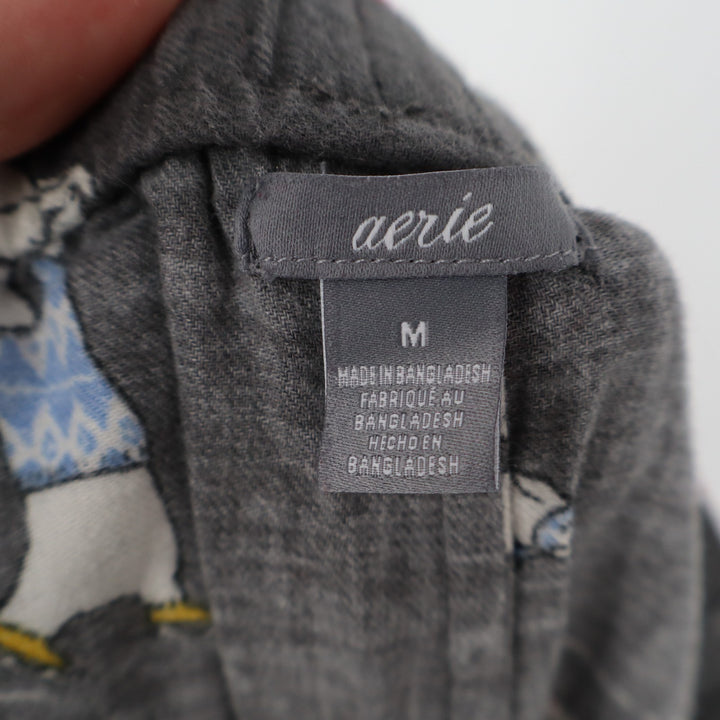 Aerie Pajama Pants Womens Medium Charcoal Gray Cotton Graphic Print Sleepwear