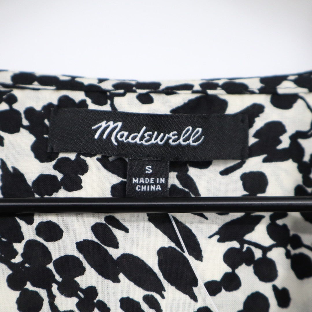 Madewell Top Womens Small Black White Floral Ruffled Button Front Puff Sleeve