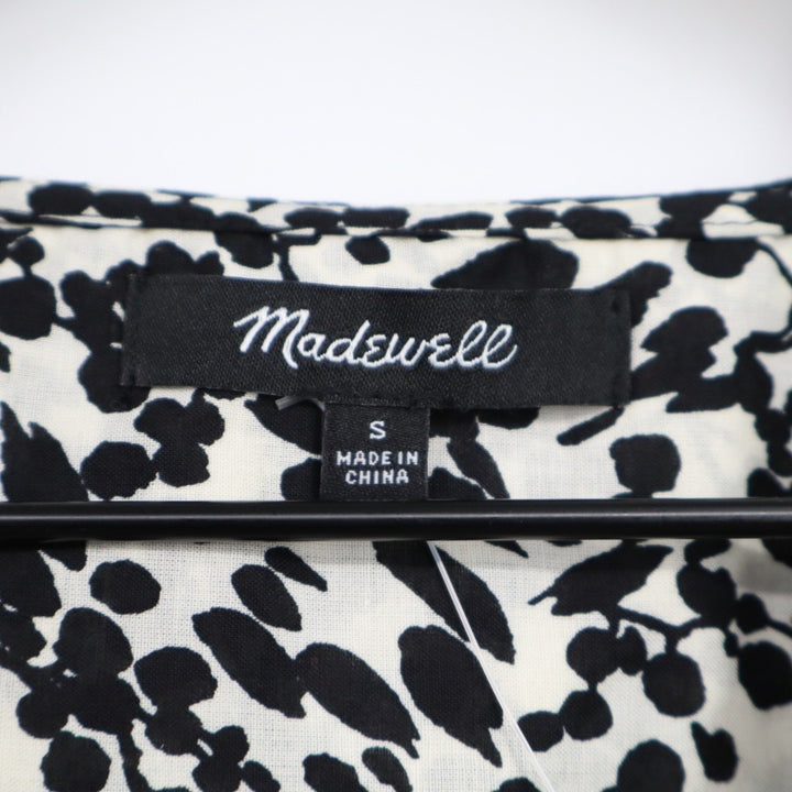 Madewell Top Womens Small Black White Floral Ruffled Button Front Puff Sleeve