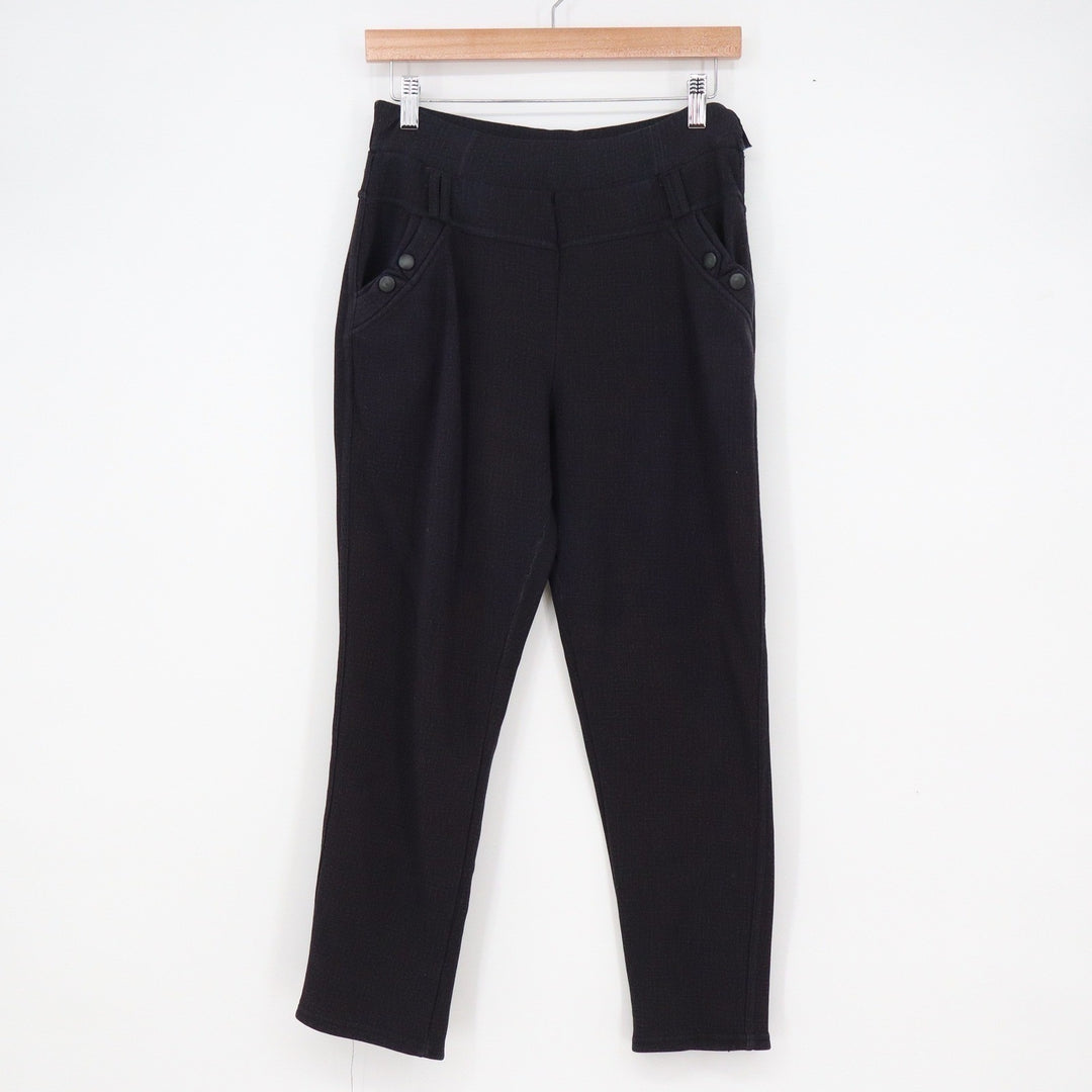 YiTong Black Textured Knit Tapered Pants Button Detail Size Medium