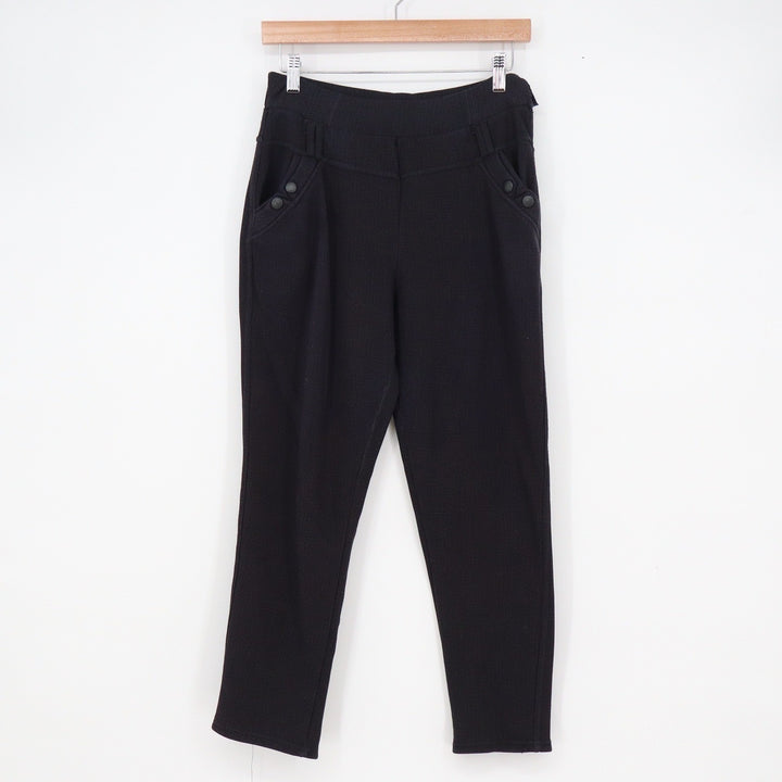 YiTong Black Textured Knit Tapered Pants Button Detail Size Medium