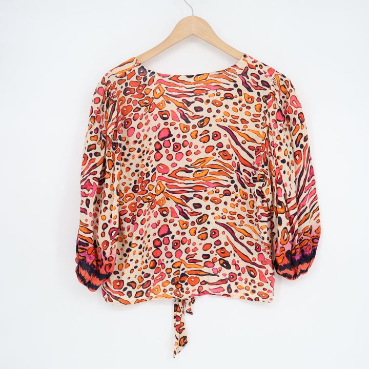 Lovestitch Gemma Crop Top Womens Medium Multi Tie Front Leopard Print V-Neck