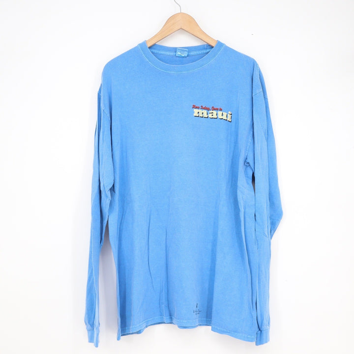 Crazy Shirts Mens Large Blue Hawaii Dyed Long Sleeve Maui Graphic T-Shirt Cotton