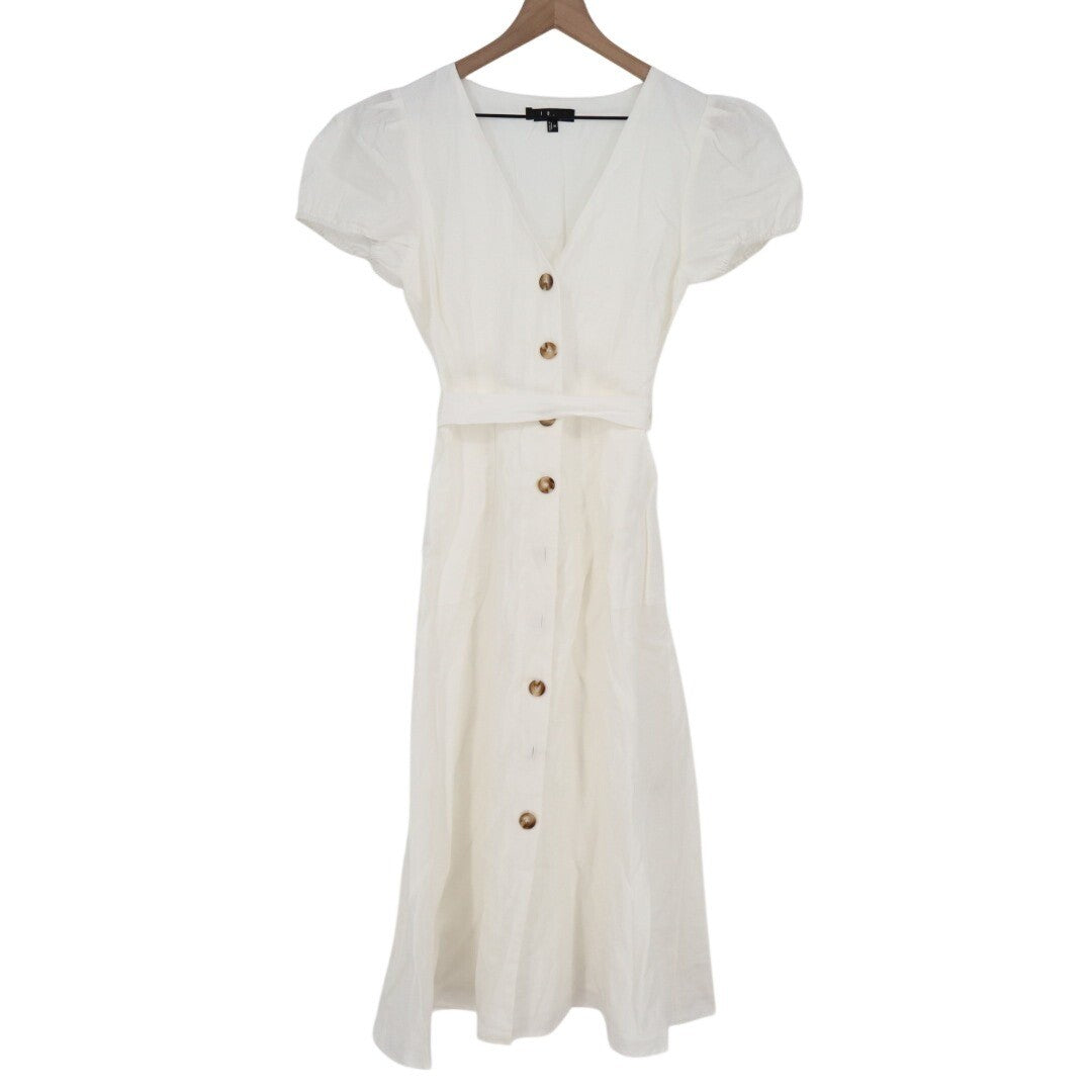 Lulus Sicily Sweetheart Midi Dress Womens Medium White Button-Front Puff Sleeve
