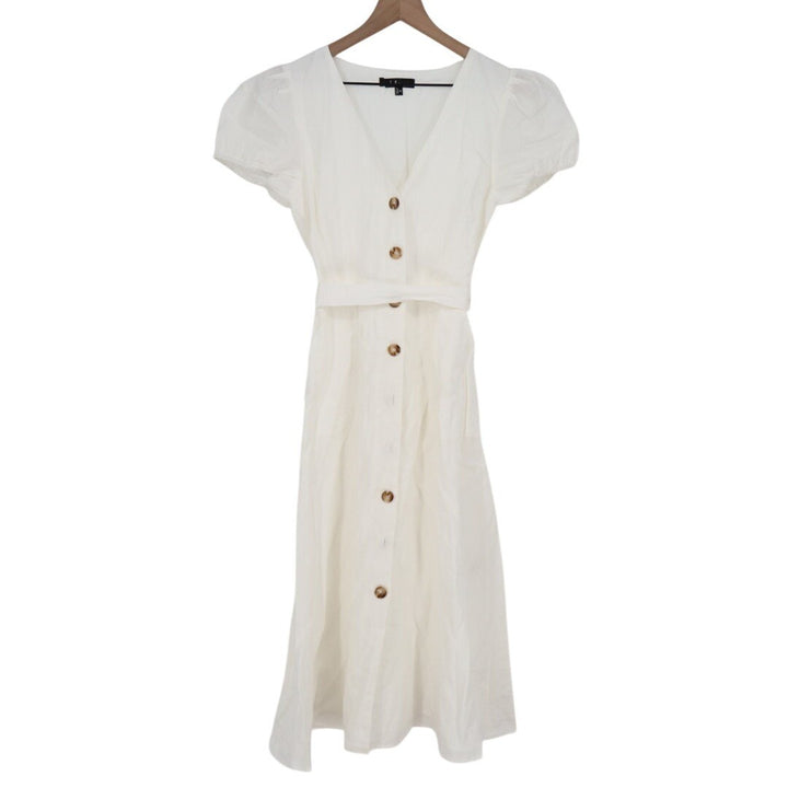 Lulus Sicily Sweetheart Midi Dress Womens Medium White Button-Front Puff Sleeve