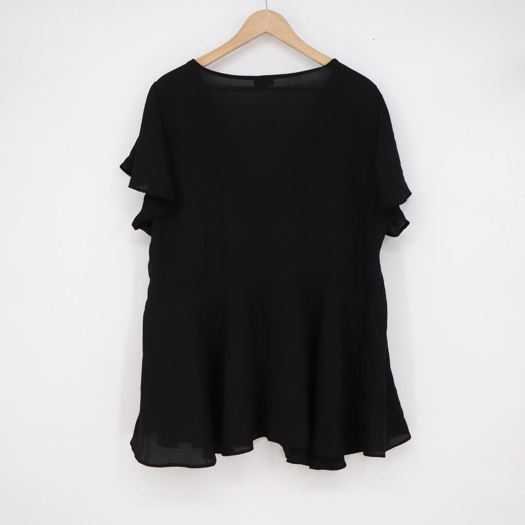 Torrid Black Chiffon V-Neck Flutter Sleeve Peplum Blouse Top Size 2