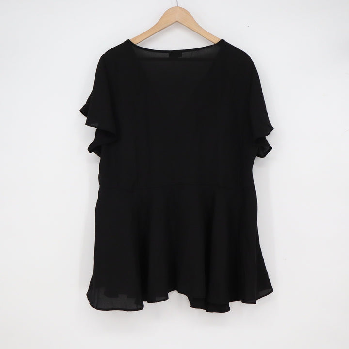 Torrid Black Chiffon V-Neck Flutter Sleeve Peplum Blouse Top Size 2