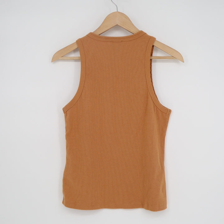 DKNY Tank Top Women Medium Brown Cotton Stretch Ribbed Studded Detail Round Neck