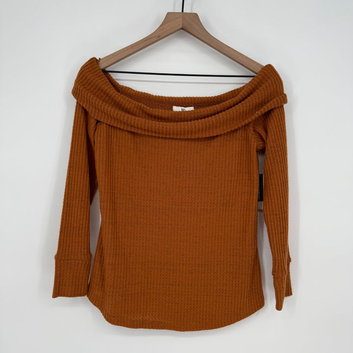 Nordstrom BP. Top Womens Medium Rust Umber Waffle Knit Off the Shoulder Stretch