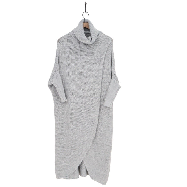 Fobya Maxi Sweater Dress Womens Gray Knitted Wrap Front Turtleneck Pullover