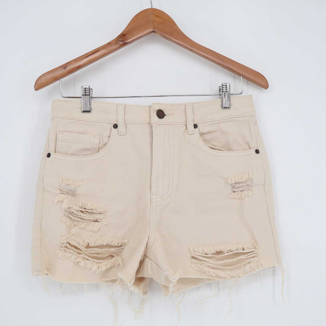 ONeill Womens Distressed Denim Shorts Cream Off-White Size 27 High Rise Frayed