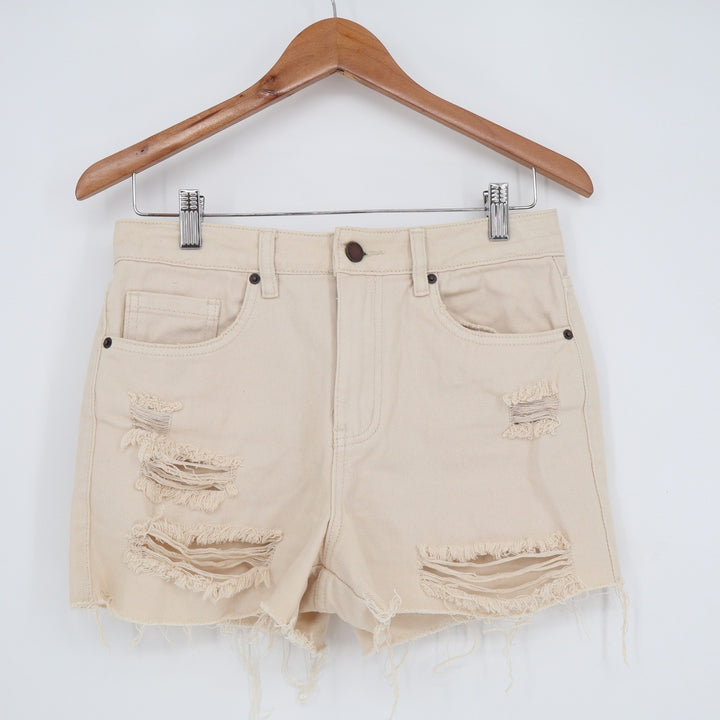 ONeill Womens Distressed Denim Shorts Cream Off-White Size 27 High Rise Frayed