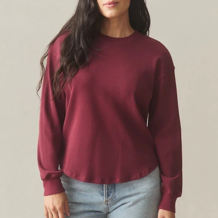 American Giant Thermal T-Shirt Womens XL Maroon Long Sleeve Crew Neck Round Hem