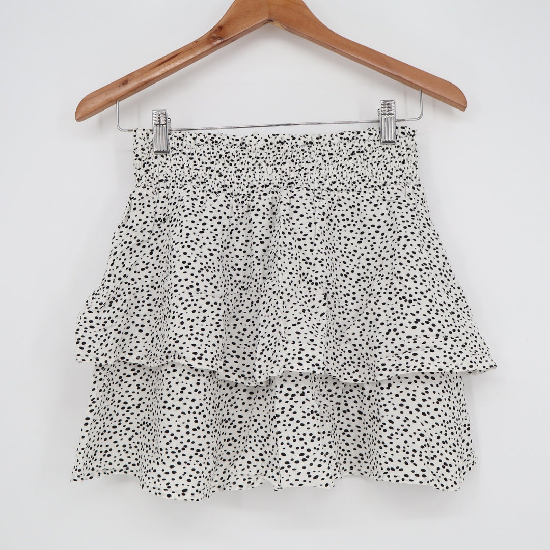Forever 21 Dalmatian Polka Dot Tiered Ruffle Mini Skirt White Black Small BKA76
