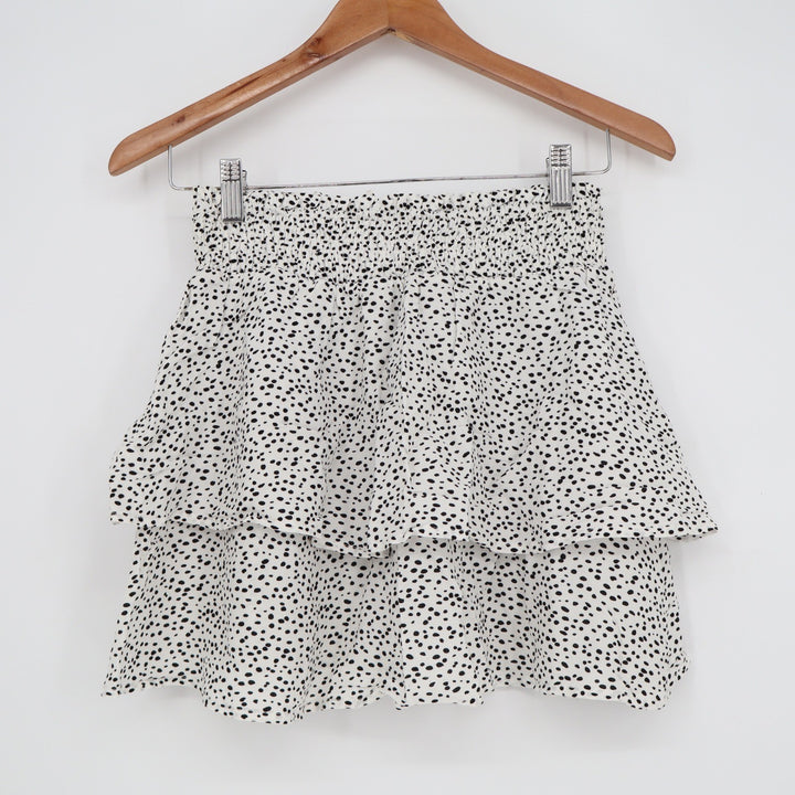 Forever 21 Dalmatian Polka Dot Tiered Ruffle Mini Skirt White Black Small BKA76